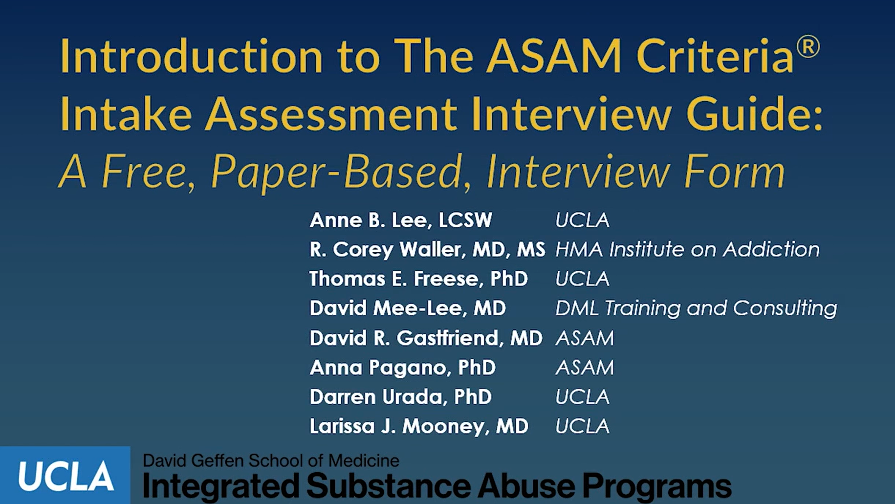 ASAM Criteria Intake Assessment Interview Guide Video Screenshot